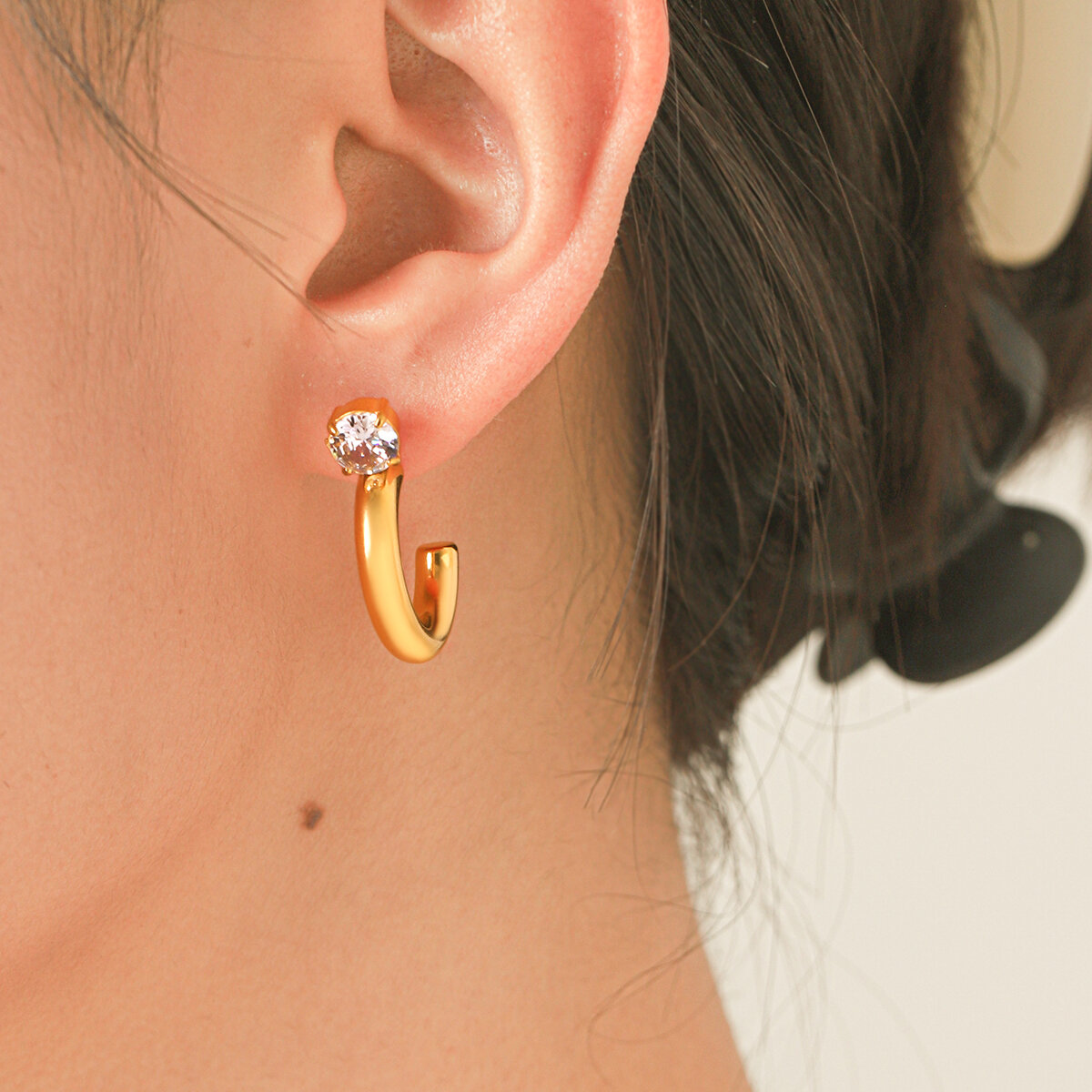 Orecchini A Perno Da Donna Simple Series Daily Lines In Acciaio Inossidabile Color Oro Impermeabile Con Zirconi h5 Immagine4