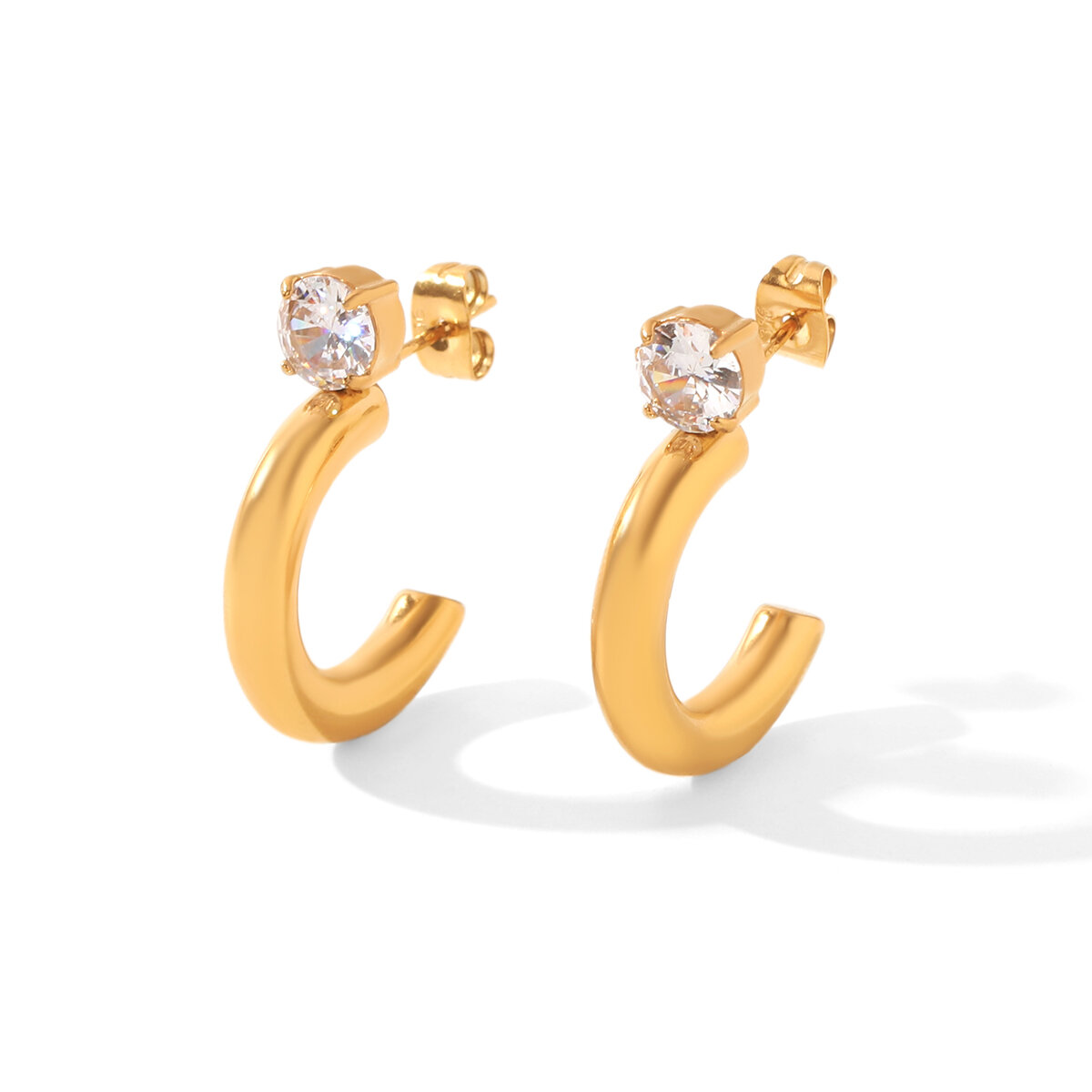 Orecchini A Perno Da Donna Simple Series Daily Lines In Acciaio Inossidabile Color Oro Impermeabile Con Zirconi h5 
