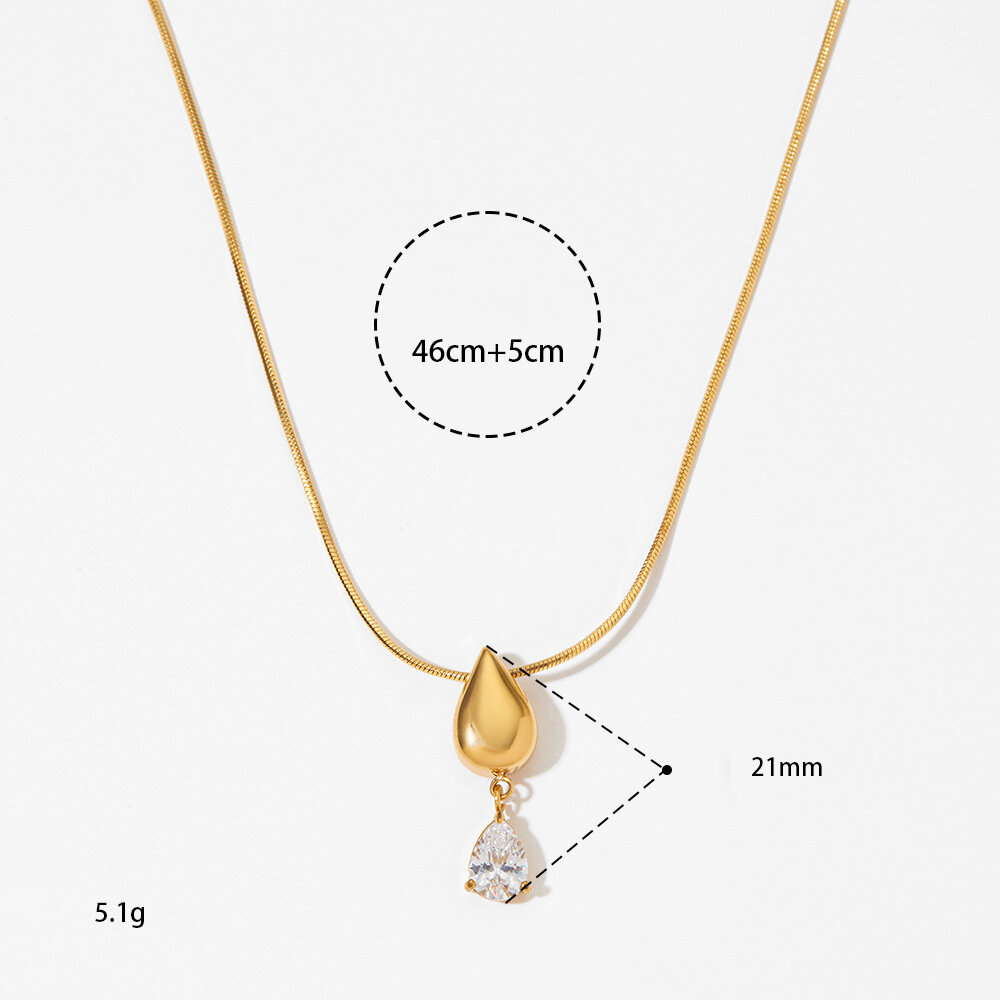 Simple Droplet Stainless Steel Waterproof Gold Color Zircon Women's Pendant Necklaces h5 Picture3