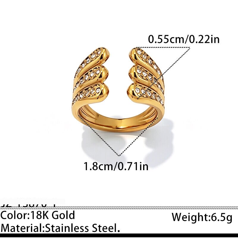 Unregelmäßig Geformte, Wasserdichte Statement-Ringe Aus Edelstahl In Goldfarbe Mit Strasssteinen 