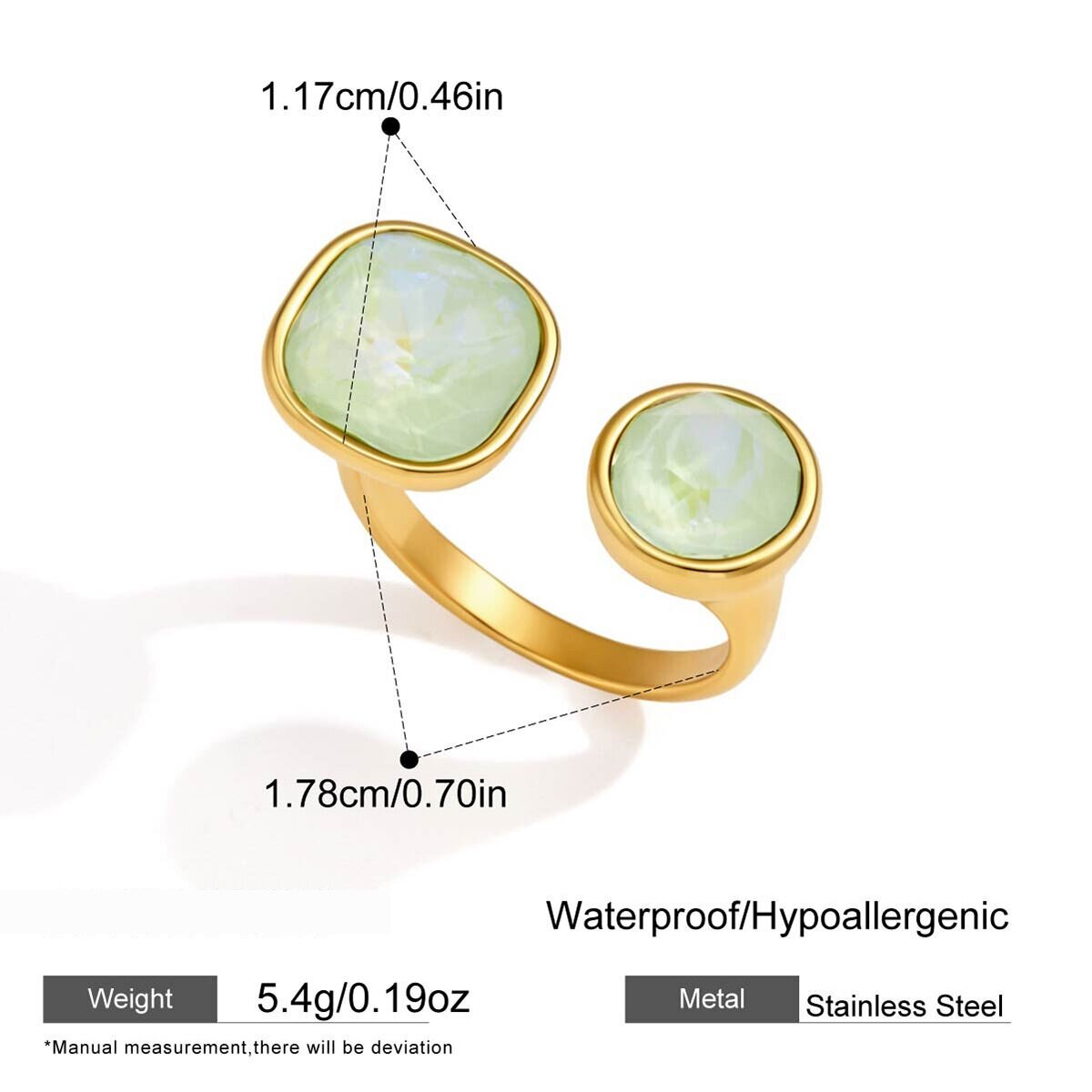Luxurious Series Sweet Irregular Shape Stainless Steel Waterproof   Gold Color  Zircon Women's Gemstone Rings h5 