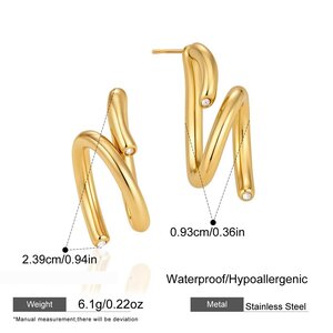 Simple Series Daily Irregular Shape Lines Stainless Steel Waterproof Gold Color Women's Stud Earrings h5