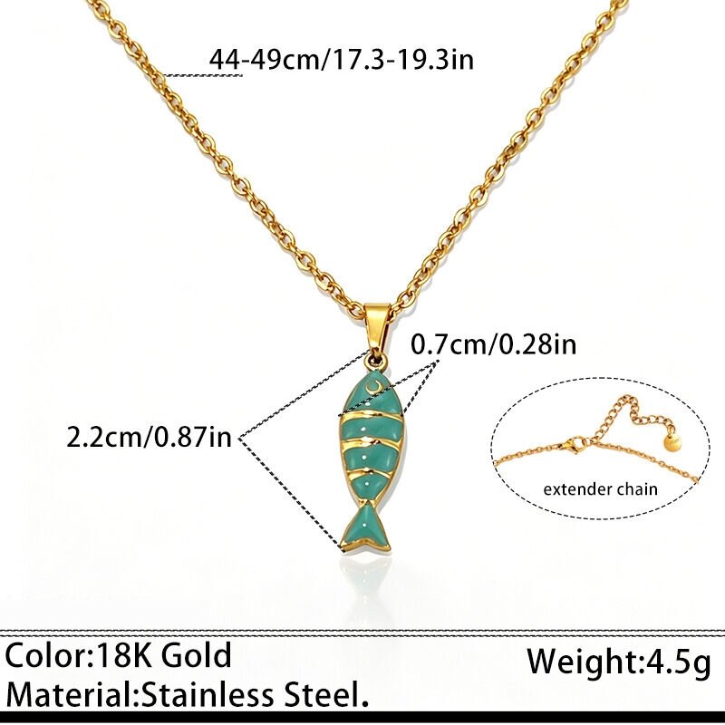 Simple Enamel Fish Stainless Steel Waterproof Gold Color Women's Pendant Necklaces 