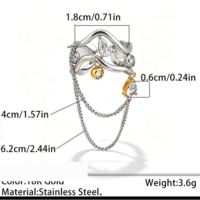 Droplet Tassel Stainless Steel Waterproof Gold Color Zircon Statement Rings h5 