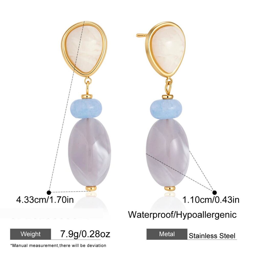 Simple Series Elegant Beads Ellipse Shape Stainless Steel Waterproof Gold Color Women's Beads Earrings