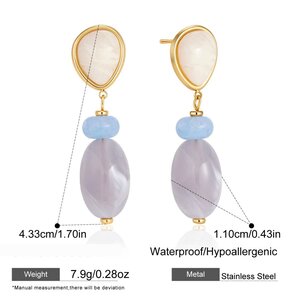 Simple Series Elegant Beads Ellipse Shape Stainless Steel Waterproof Gold Color Women's Beads Earrings h5