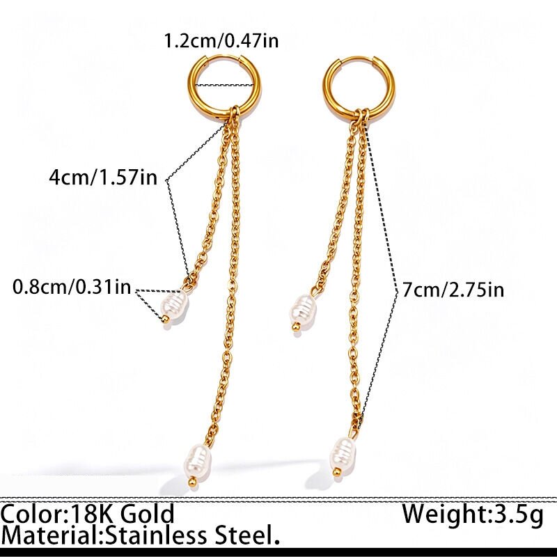 Romantic Series Elegant Heart Tassel Stainless Steel Waterproof  Gold Color  Women's Beads Earrings h5 