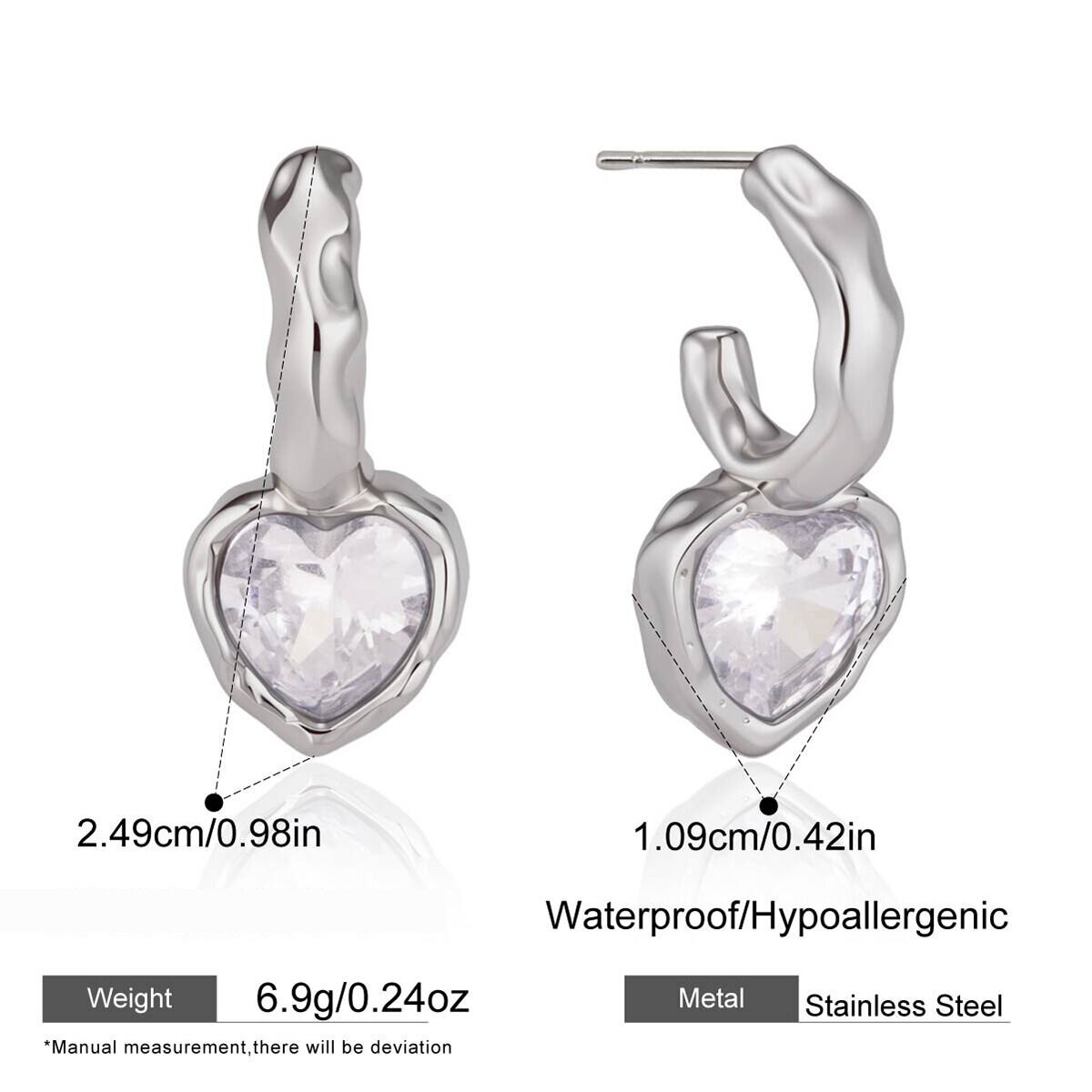 Luxurious Series  Droplet Heart Hammer Pattern Stainless Steel Waterproof   Gold Color  Zircon Women's Drop Earrings 