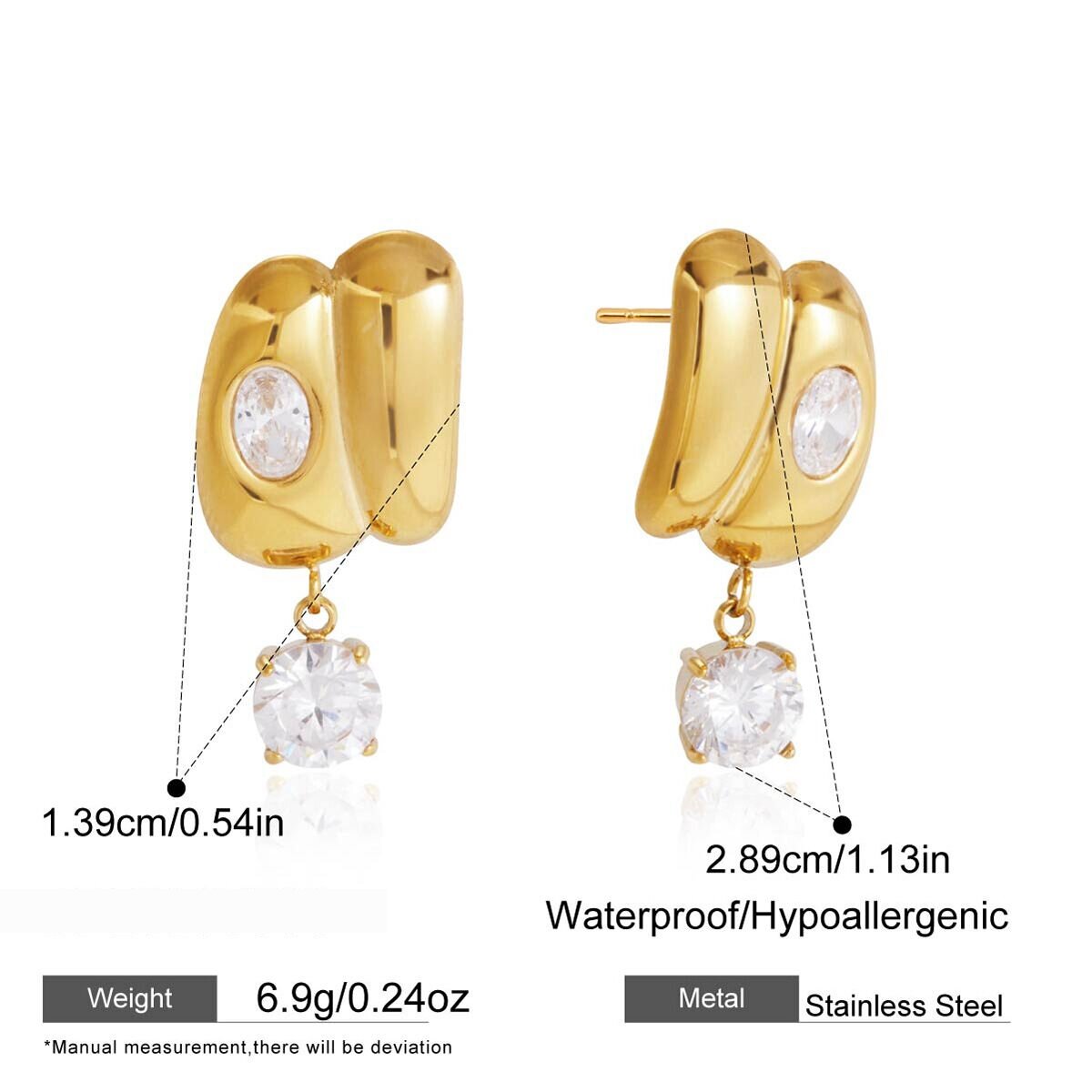 Luxurious Series Elegant Irregular Shape Stainless Steel Waterproof Zircon Women's Stud Earrings h5 