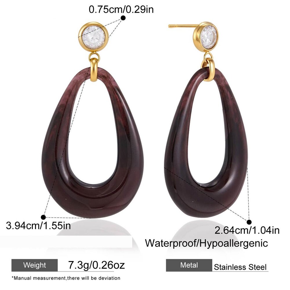 Simple Series Ellipse Shape Resin Zircon Women's Drop Earrings