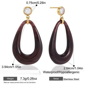 Simple Series Ellipse Shape Resin Zircon Women's Drop Earrings h5