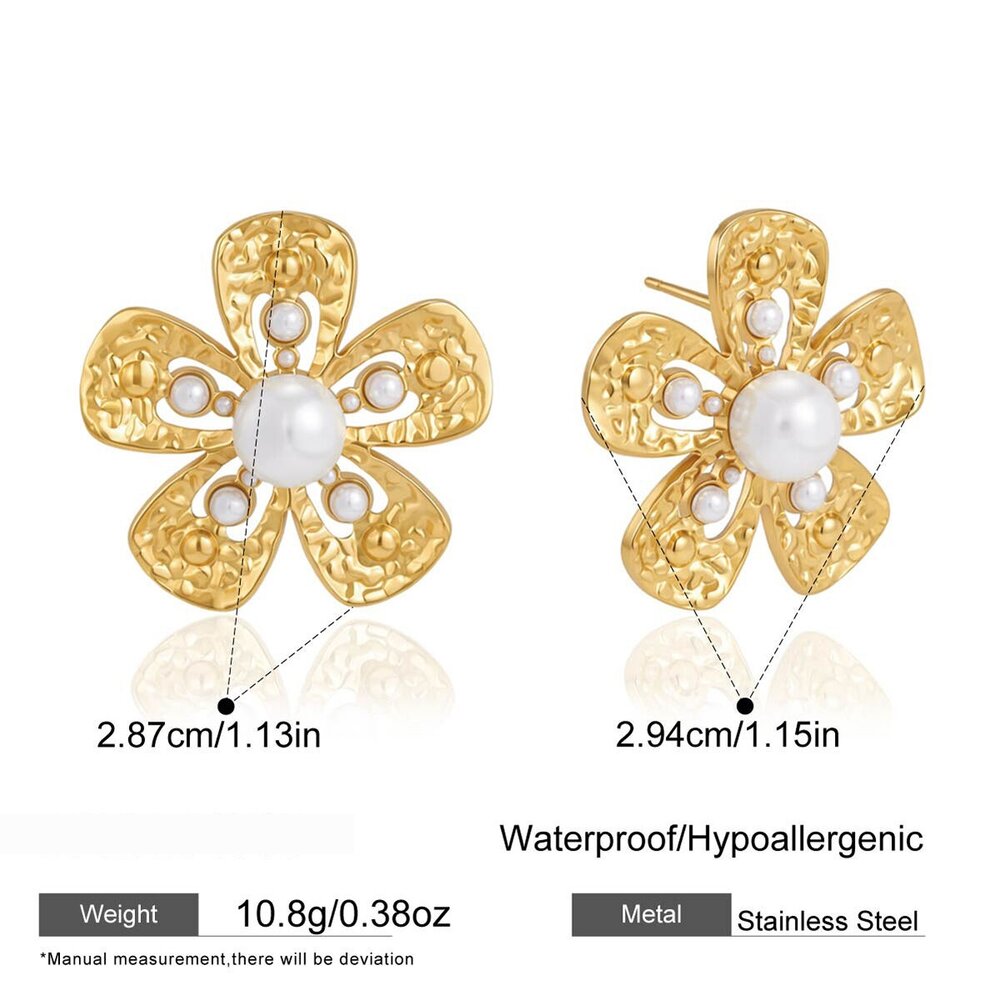 Romantic Series Retro Flower Stainless Steel Waterproof Gold Color Artificial Pearl Women's Earring Sets