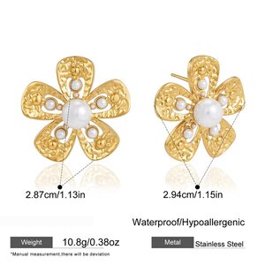 Romantic Series Retro Flower Stainless Steel Waterproof Gold Color Artificial Pearl Women's Earring Sets h5