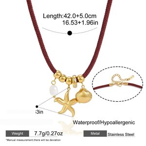 Vacation Oceanic Style Starfish Stainless Steel Waterproof Artificial Pearl Women's Pendant Necklaces h5