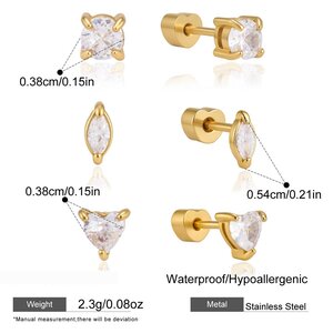 Simple Geometric Shape Stainless Steel Waterproof Gold Color Zircon Women's Earring Sets h5