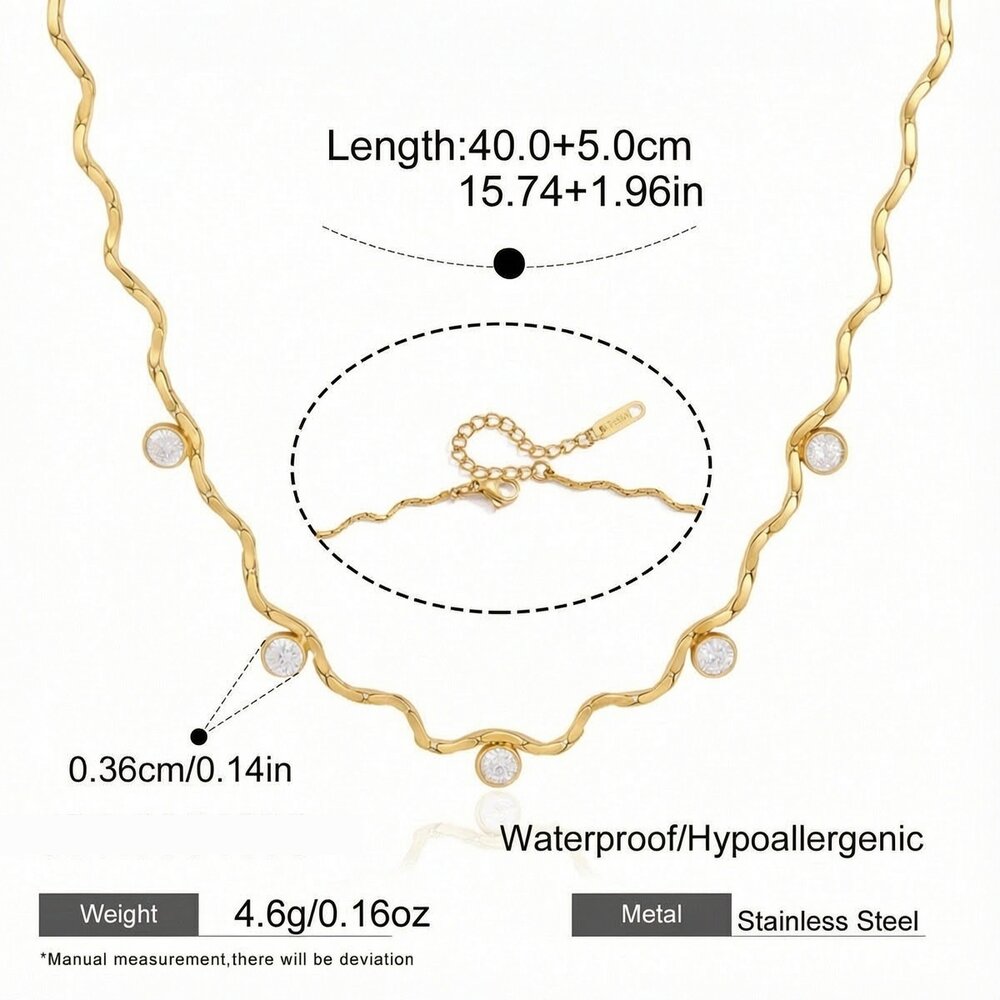 Simple Lines Stainless Steel Waterproof Gold Color Zircon Women's Chain Necklaces