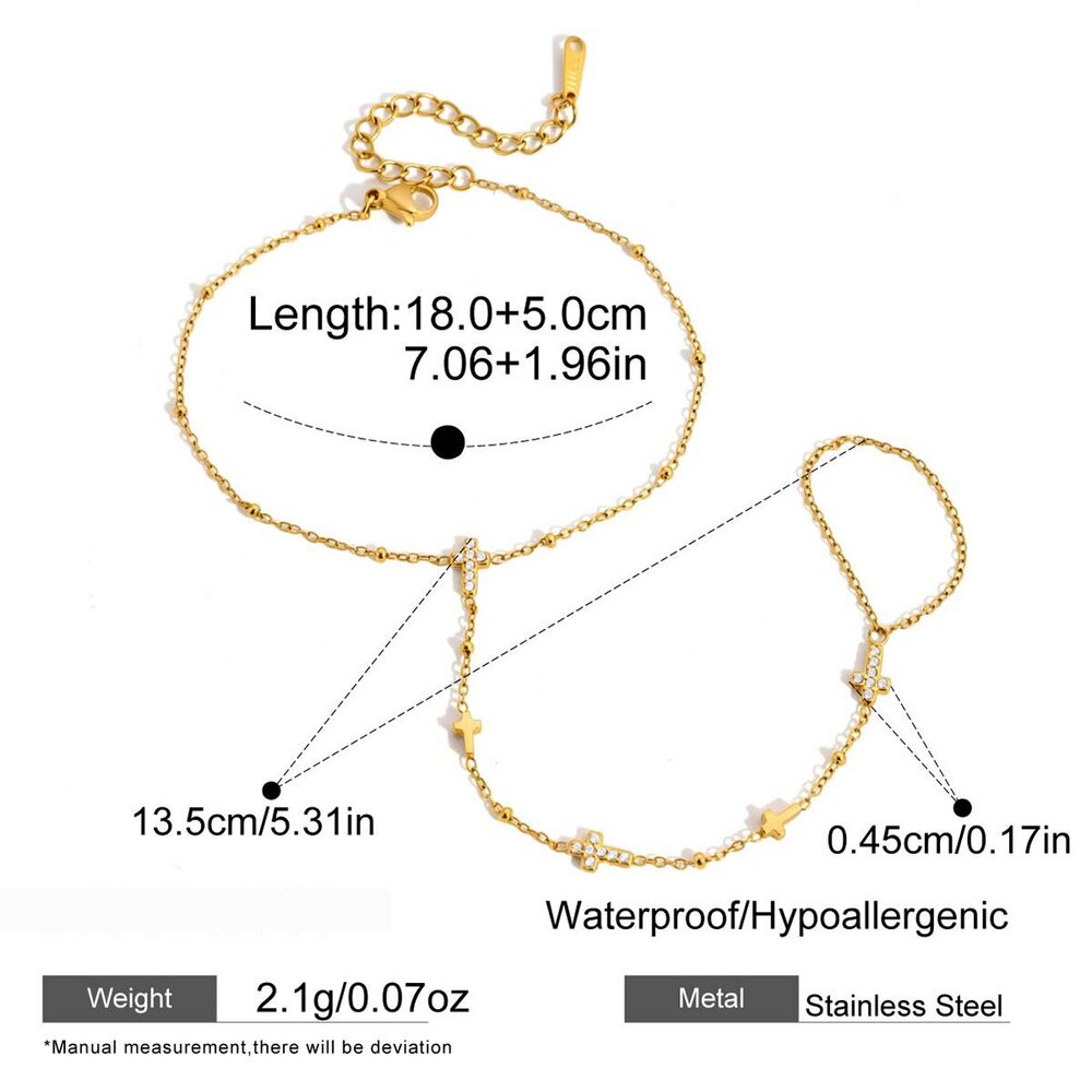 Simple Cross Stainless Steel Waterproof Gold Color Rhinestone Women's Hand Chain