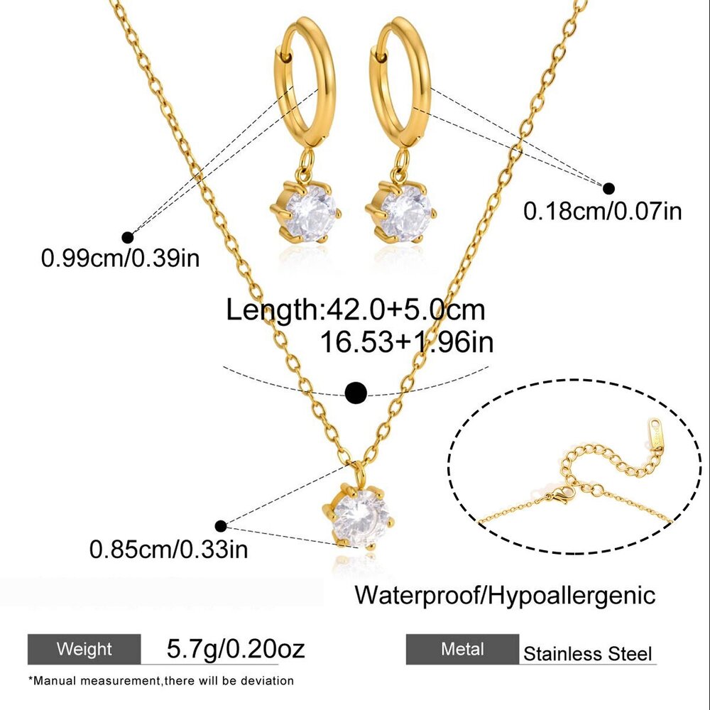 Stainless Steel Waterproof Gold Color Zircon Women's Necklaces Sets