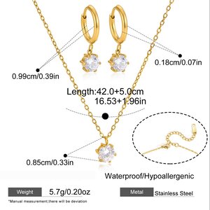 Stainless Steel Waterproof Gold Color Zircon Women's Necklaces Sets h5