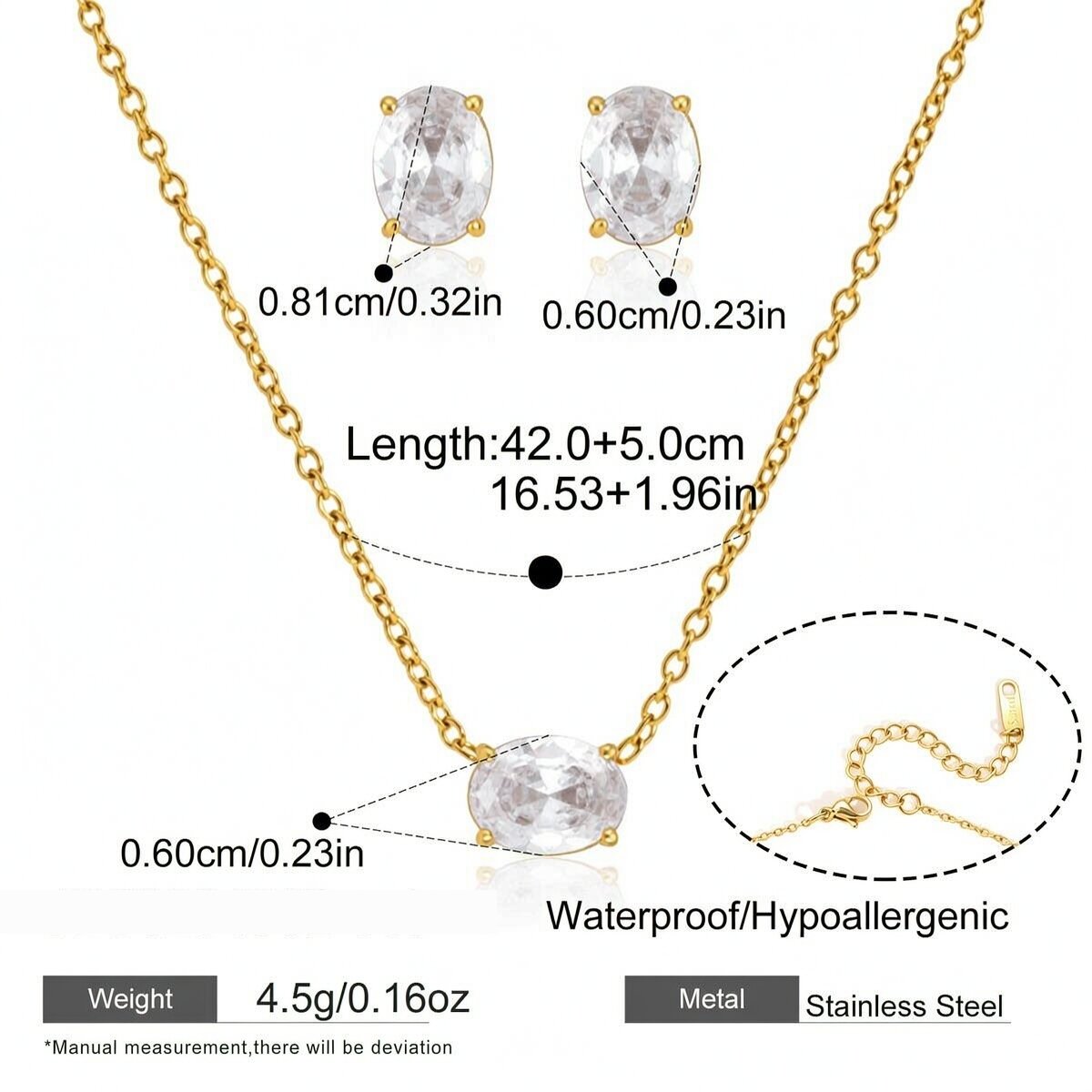Stainless Steel Waterproof Gold Color Zircon Women's Necklaces Sets h5 