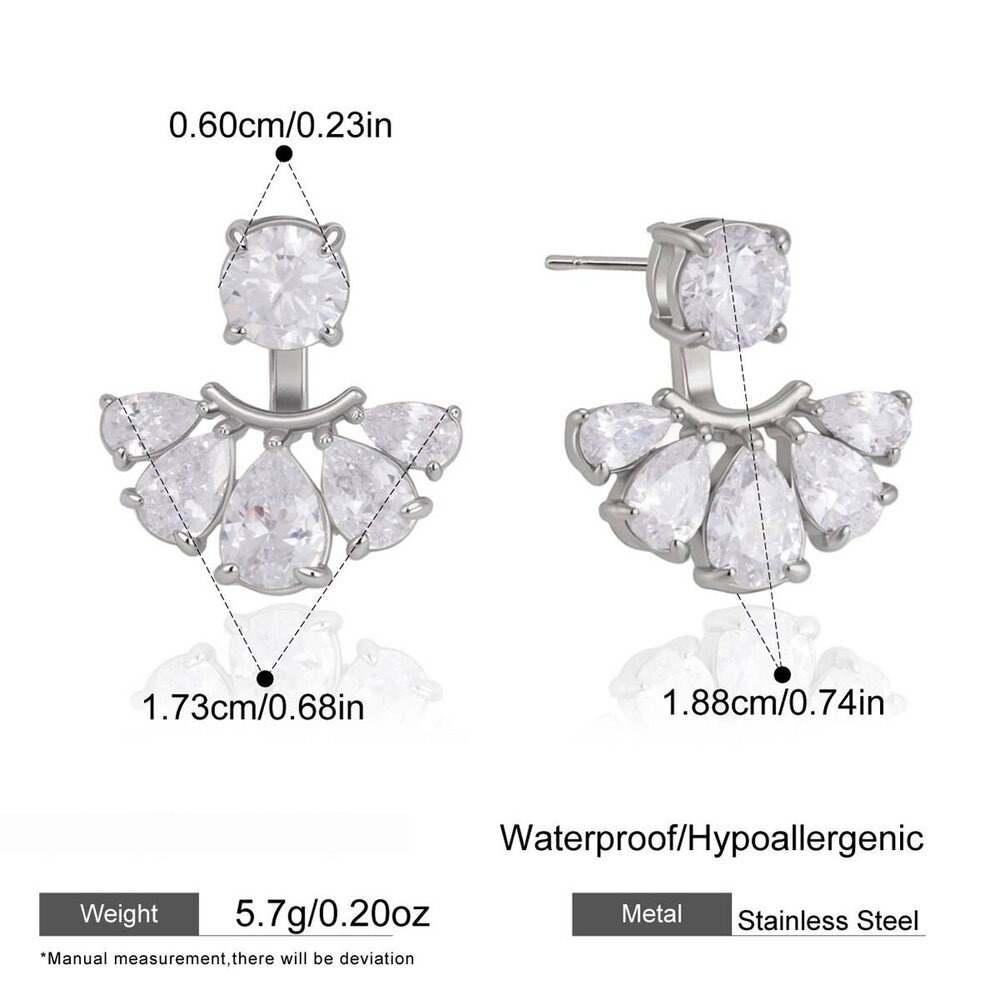Romantic Elegant Flower Droplet Stainless Steel Waterproof Gold Color Zircon Women's Stud Earrings