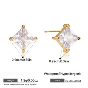 Simple Geometric Shape Stainless Steel Waterproof Gold Color Zircon Women's Stud Earrings h5