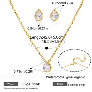 Simple Droplet Stainless Steel Waterproof Gold Color Zircon Women's Necklaces Sets h5