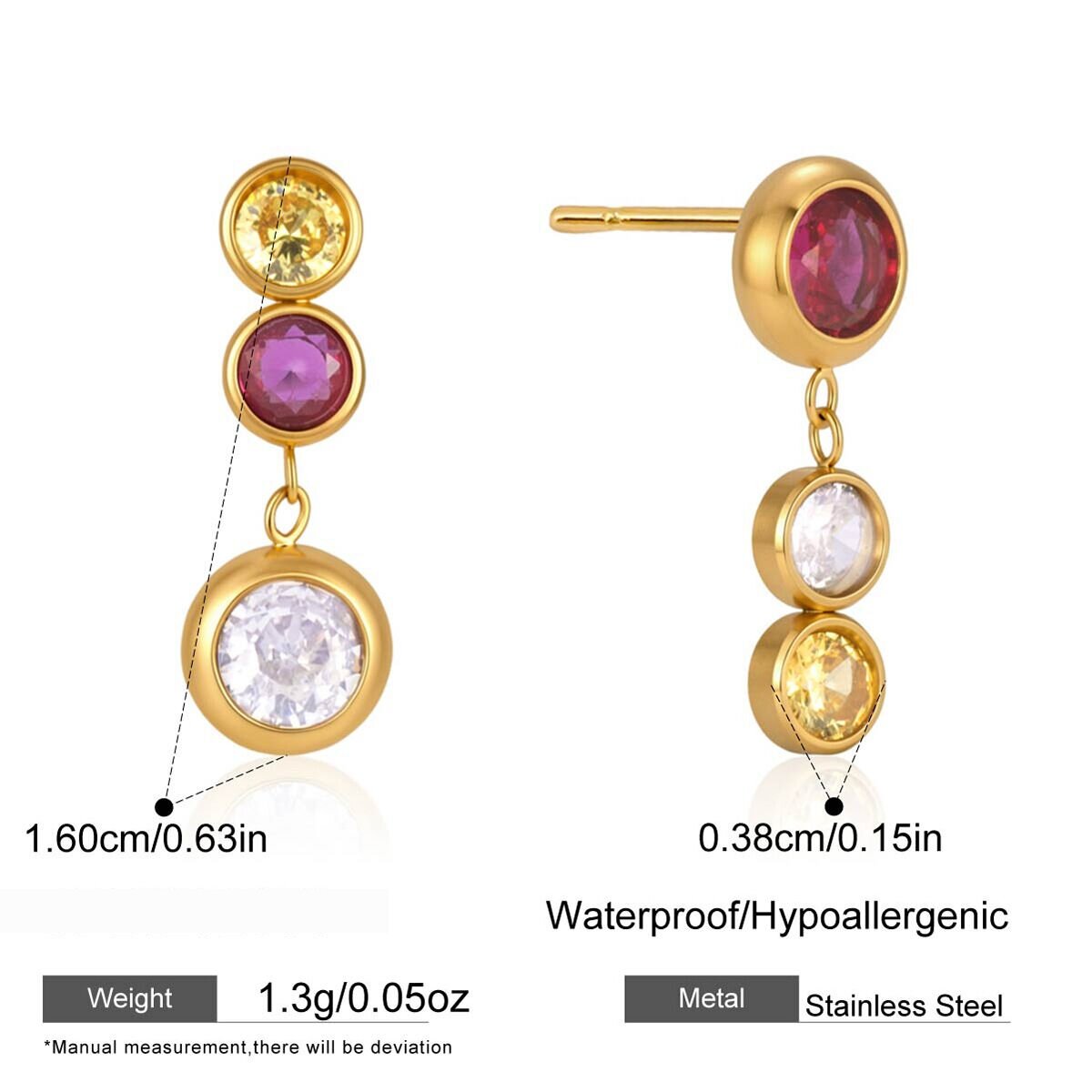 Tassel Circle Stainless Steel Waterproof Gold Color Zircon Women's Dangle Earrings 