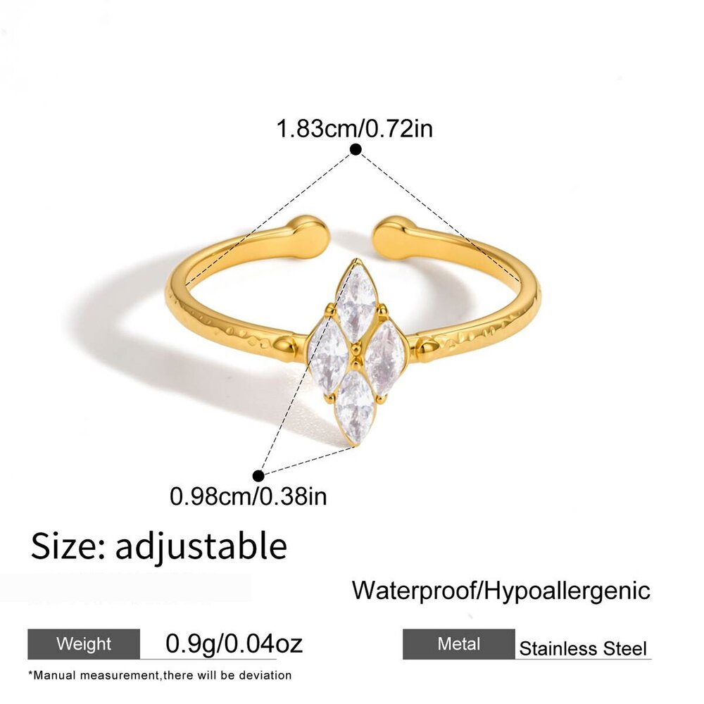 Flower Butterfly Stainless Steel Waterproof Gold Color Zircon Women's Gemstone Rings