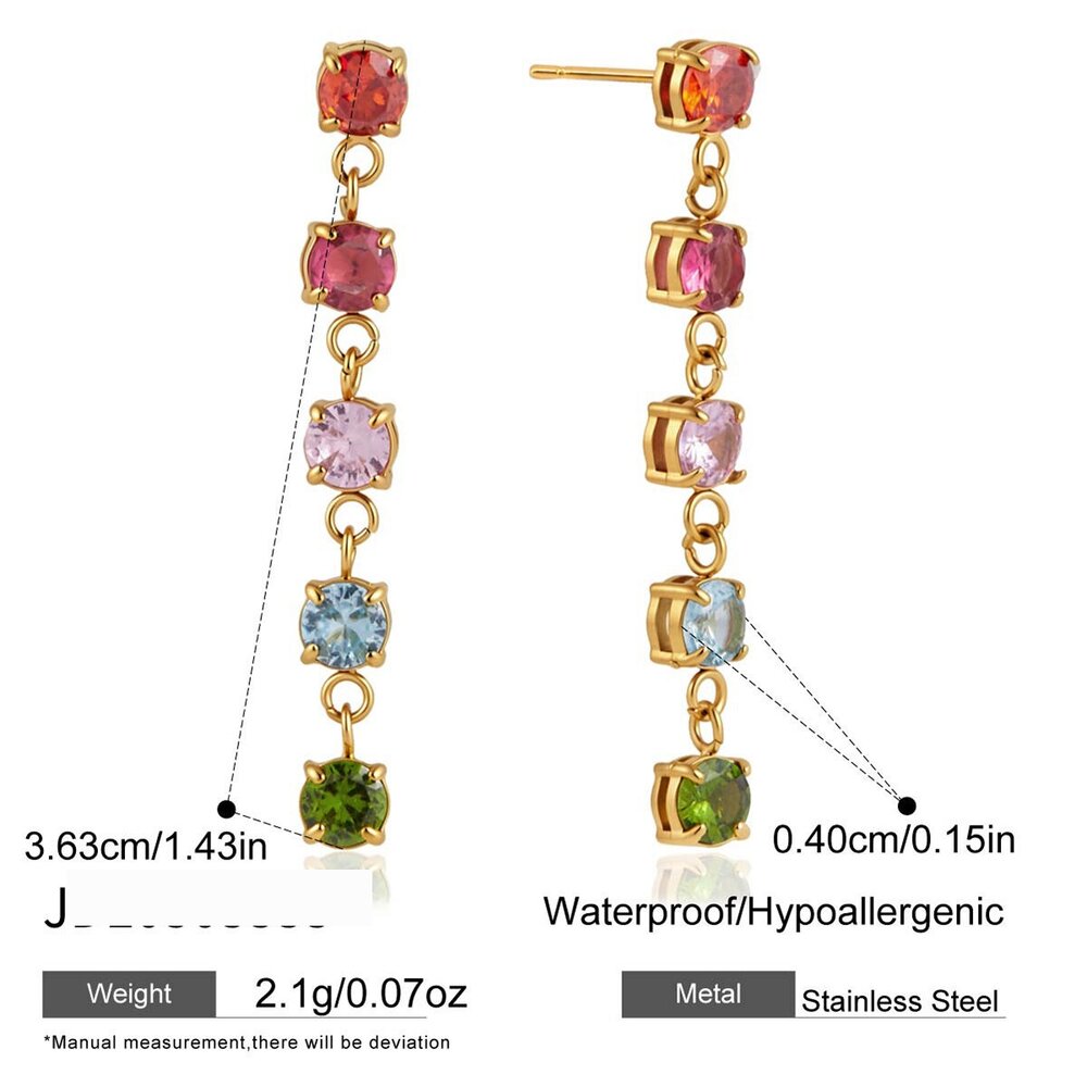 Elegant Tassel Stainless Steel Waterproof Gold Color Zircon Women's Dangle Earrings