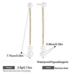 Simple Tassel Stainless Steel Waterproof Pearl Women's Dangle Earrings h5