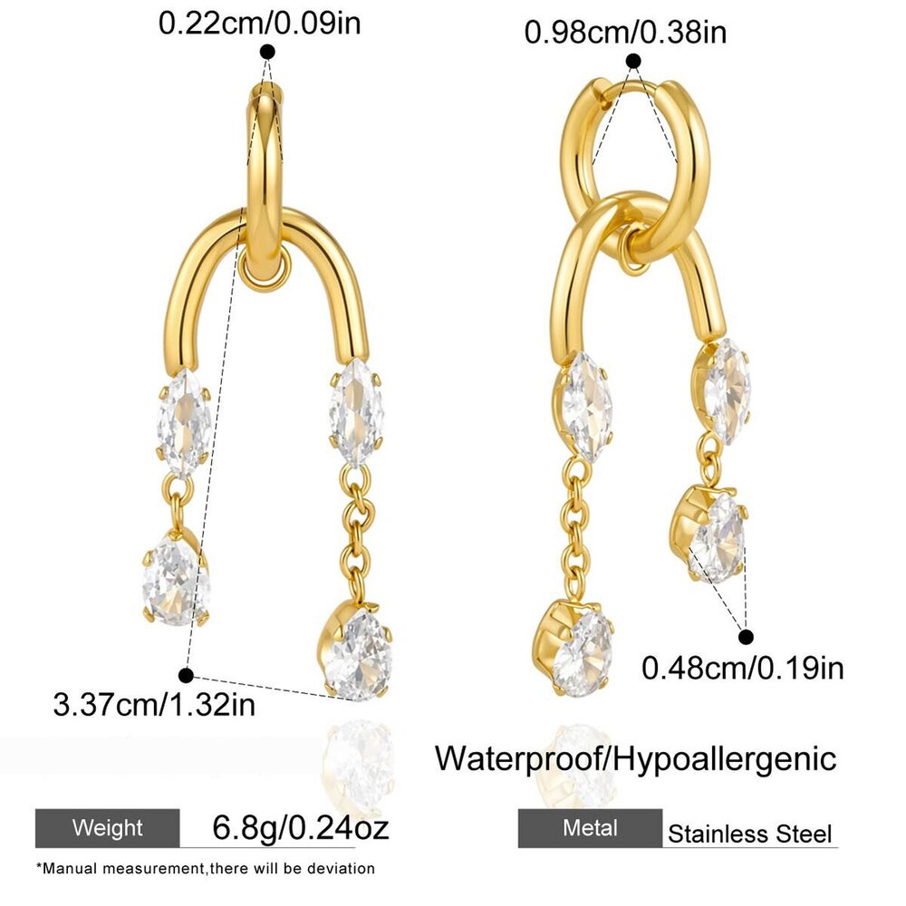 Simple Tassel Stainless Steel Waterproof Gold Color Zircon Women's Dangle Earrings