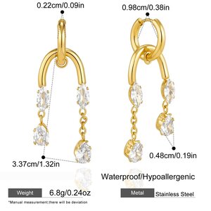 Simple Tassel Stainless Steel Waterproof Gold Color Zircon Women's Dangle Earrings h5