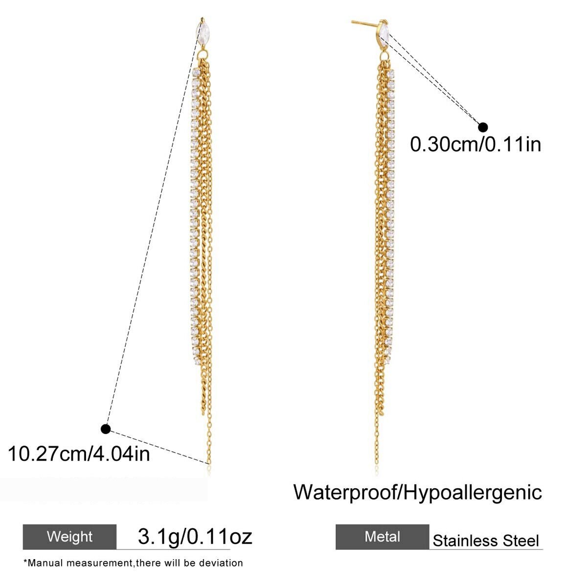 Luxurious Tassel Stainless Steel Waterproof Gold Color Zircon Women's Necklaces Sets 