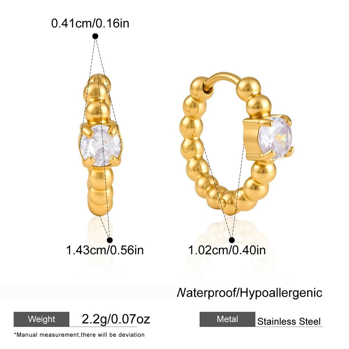 Simple Circle Stainless Steel Waterproof Gold Color Zircon Women's Hoop Earrings h5 