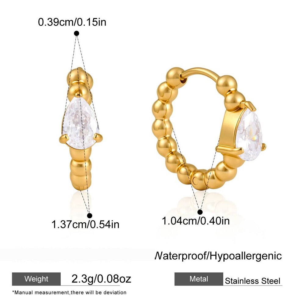Simple Droplet Stainless Steel Waterproof Gold Color Zircon Women's Hoop Earrings