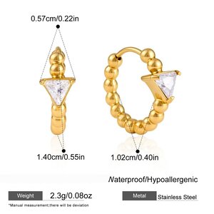 Simple Triangle Stainless Steel Waterproof Gold Color Zircon Women's Hoop Earrings h5