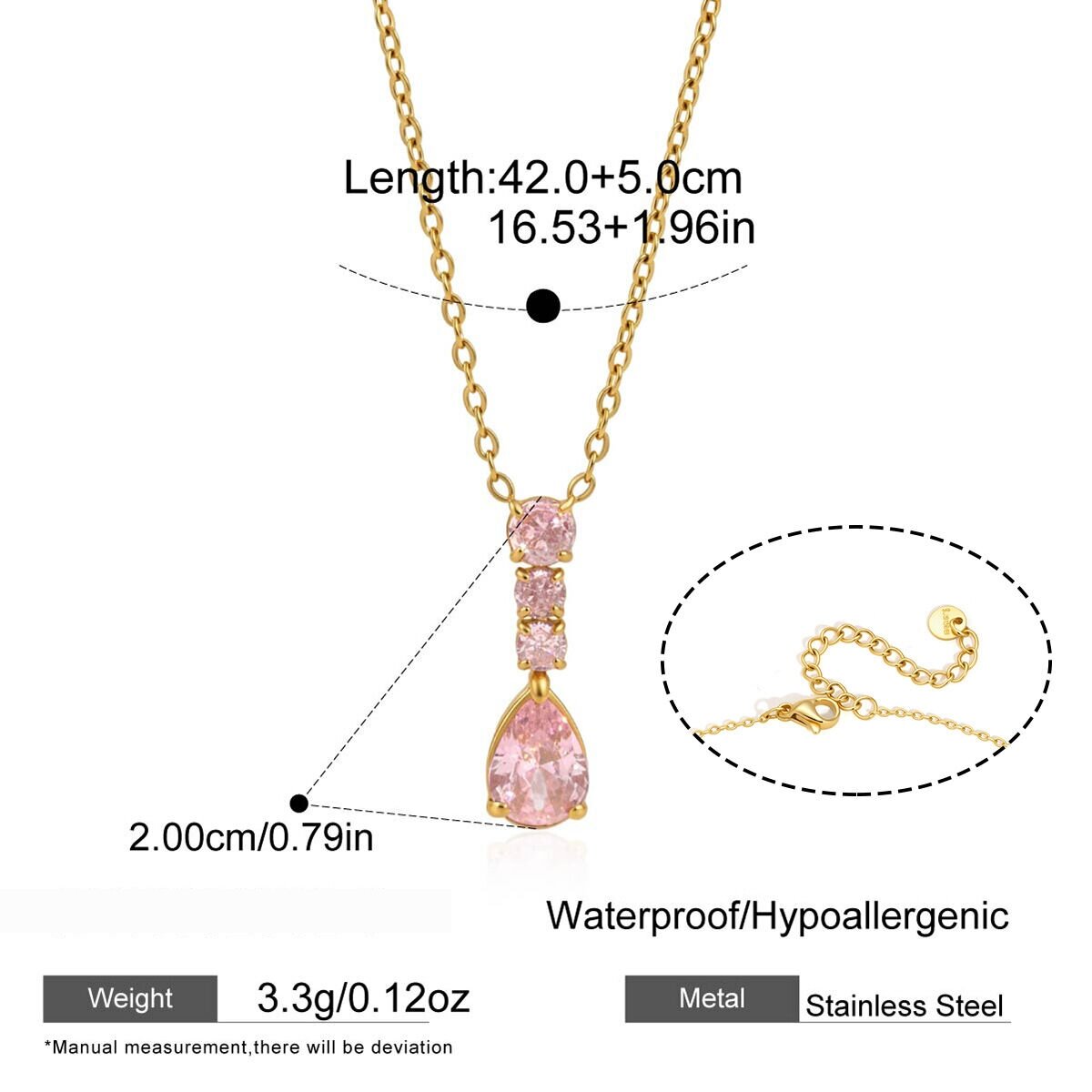 Simple Heart Stainless Steel Waterproof Gold Color Zircon Women's Pendant Necklaces 