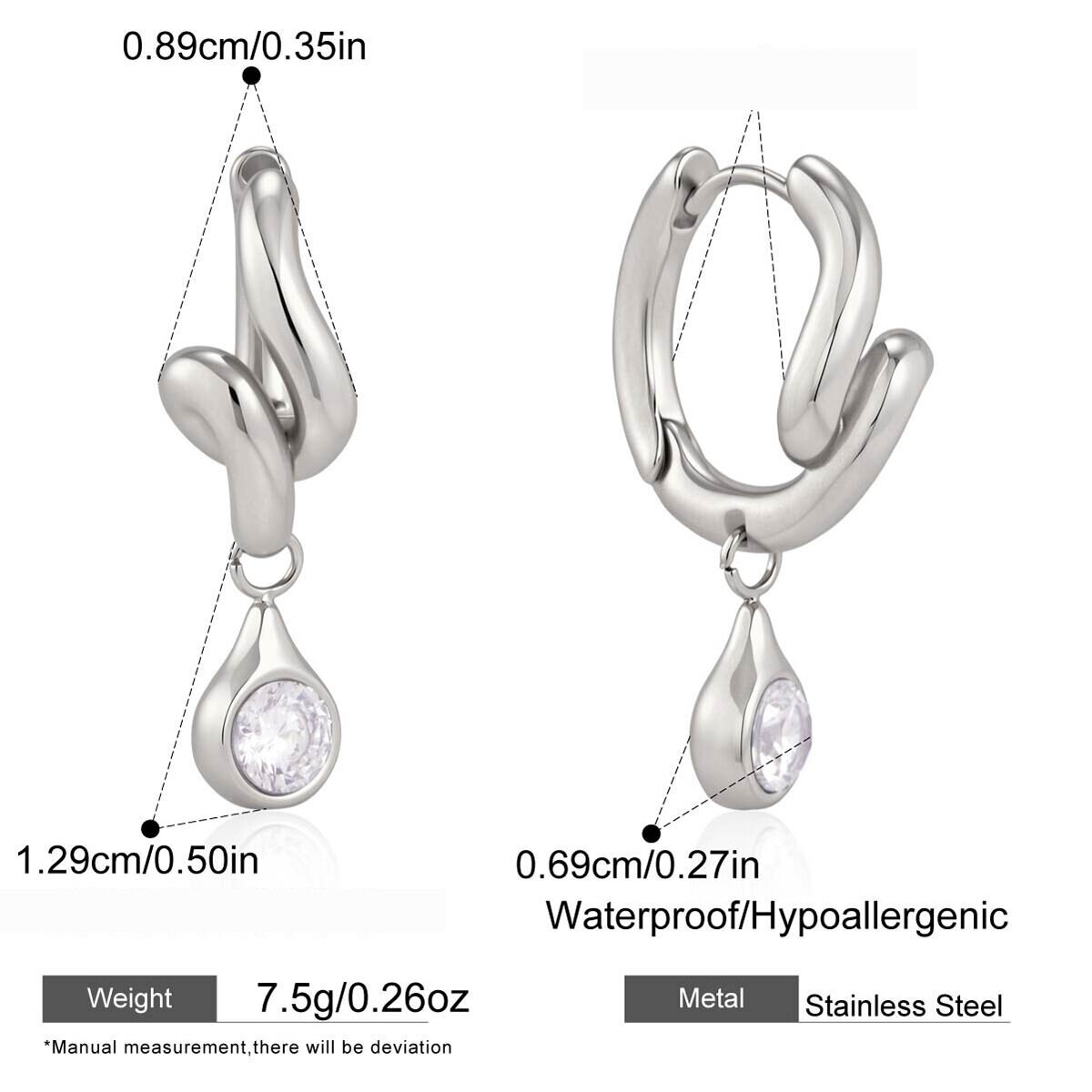 Simple Droplet Twist Stainless Steel Waterproof Gold Color Zircon Women's Drop Earrings h5 