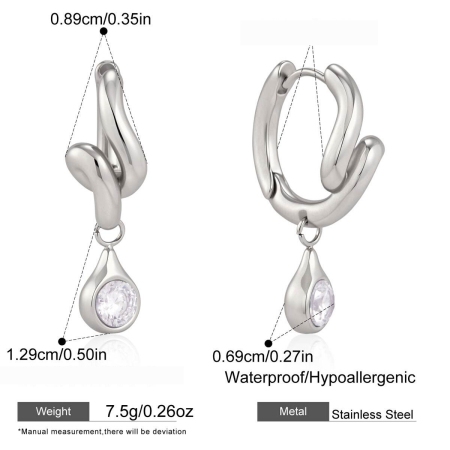 Simple Droplet Twist Stainless Steel Waterproof Gold Color Zircon Women's Drop Earrings