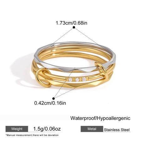Punk Circle Stainless Steel Waterproof Gold Color Rhinestone Statement Rings