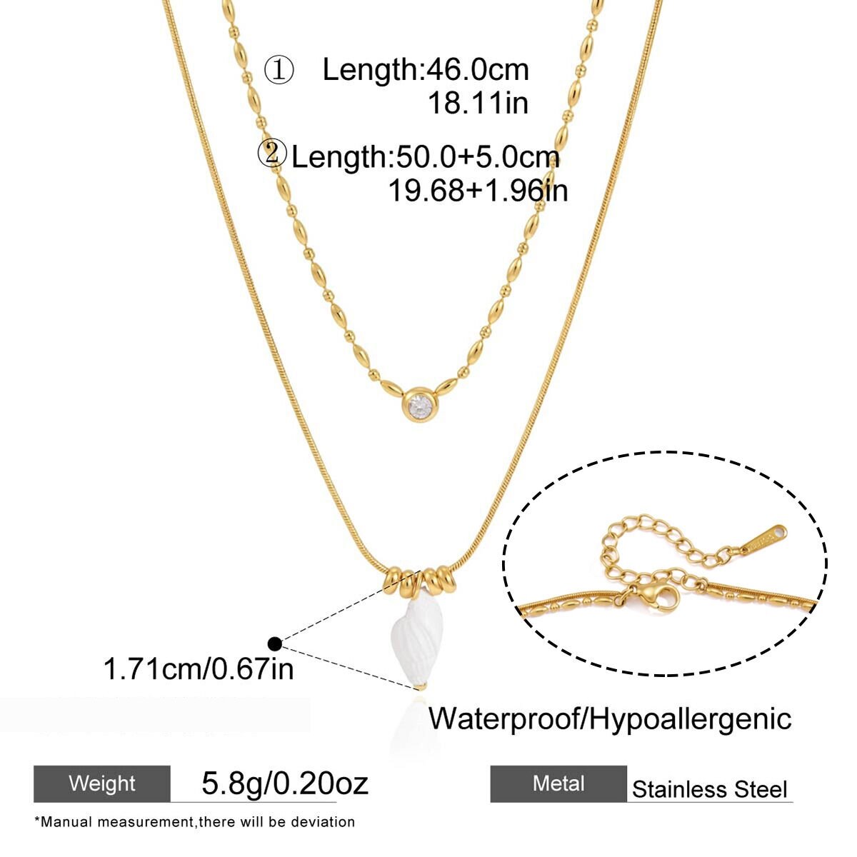 Romantic  Cute Irregular Shape Shell Starfish Stainless Steel Waterproof   Gold Color  Women's Pendant Necklaces 