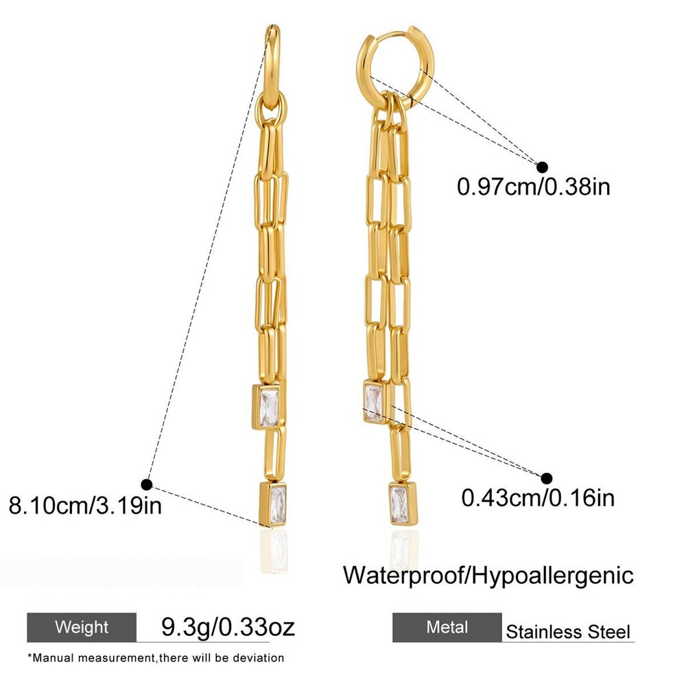 Simple Series Elegant Tassel Chain Stainless Steel Waterproof Gold Color Women's Dangle Earrings