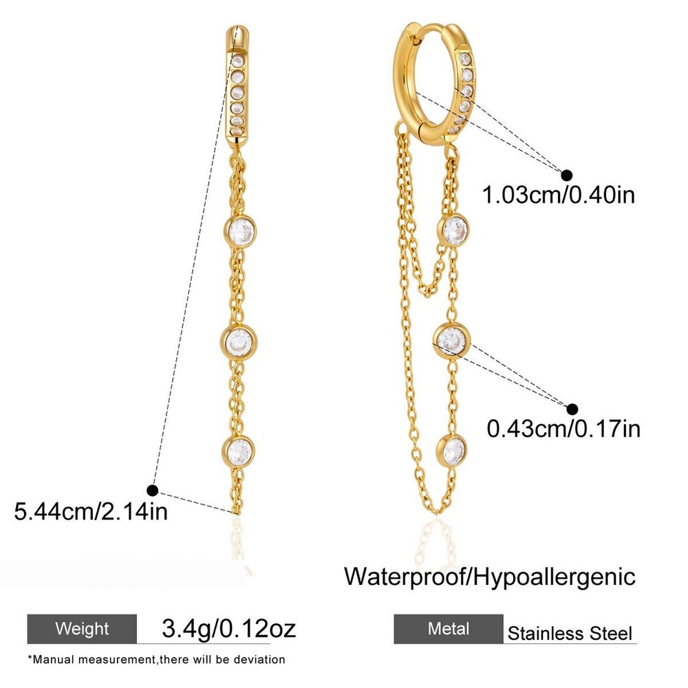 Simple Series Elegant Patchwork Tassel Stainless Steel Waterproof Gold Color Women's Stud Earrings