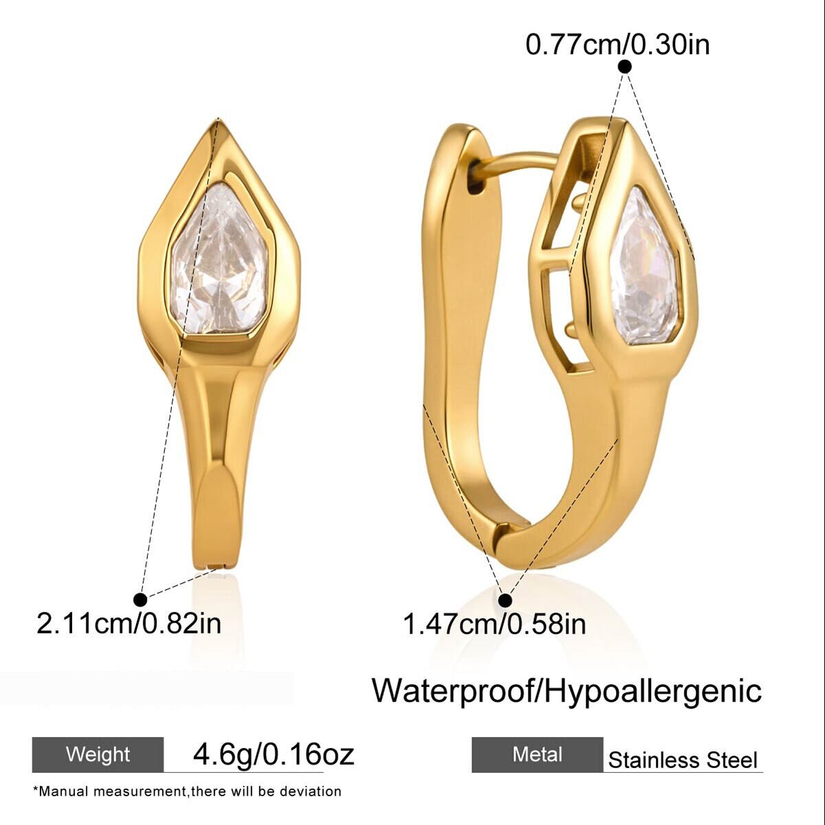 Luxurious Series Elegant Snake Stainless Steel Waterproof   Gold Color  Zircon Women's Hoop Earrings 