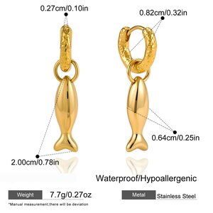 Fish Stainless Steel Waterproof Gold Color Women's Drop Earrings h5