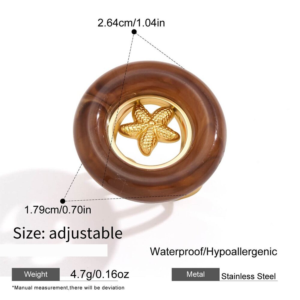 Vacation Starfish Acrylic Gold Color Statement Rings