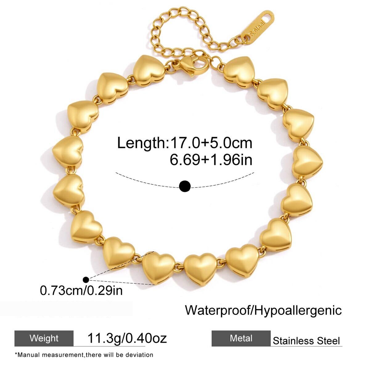 Heart Stainless Steel Waterproof Gold Color Women's Chain Bracelets h5 