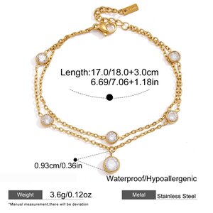 Eenvoudige Ronde, Waterdichte Roestvrijstalen Damesarmband Met Gouden Zirkonia Bedeltjes h5