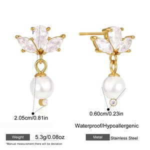 Elegante, Waterdichte Dameskettingenset Van Roestvrij Staal Met Bloemmotief, Goudkleurige Zirkonia En Parels. h5